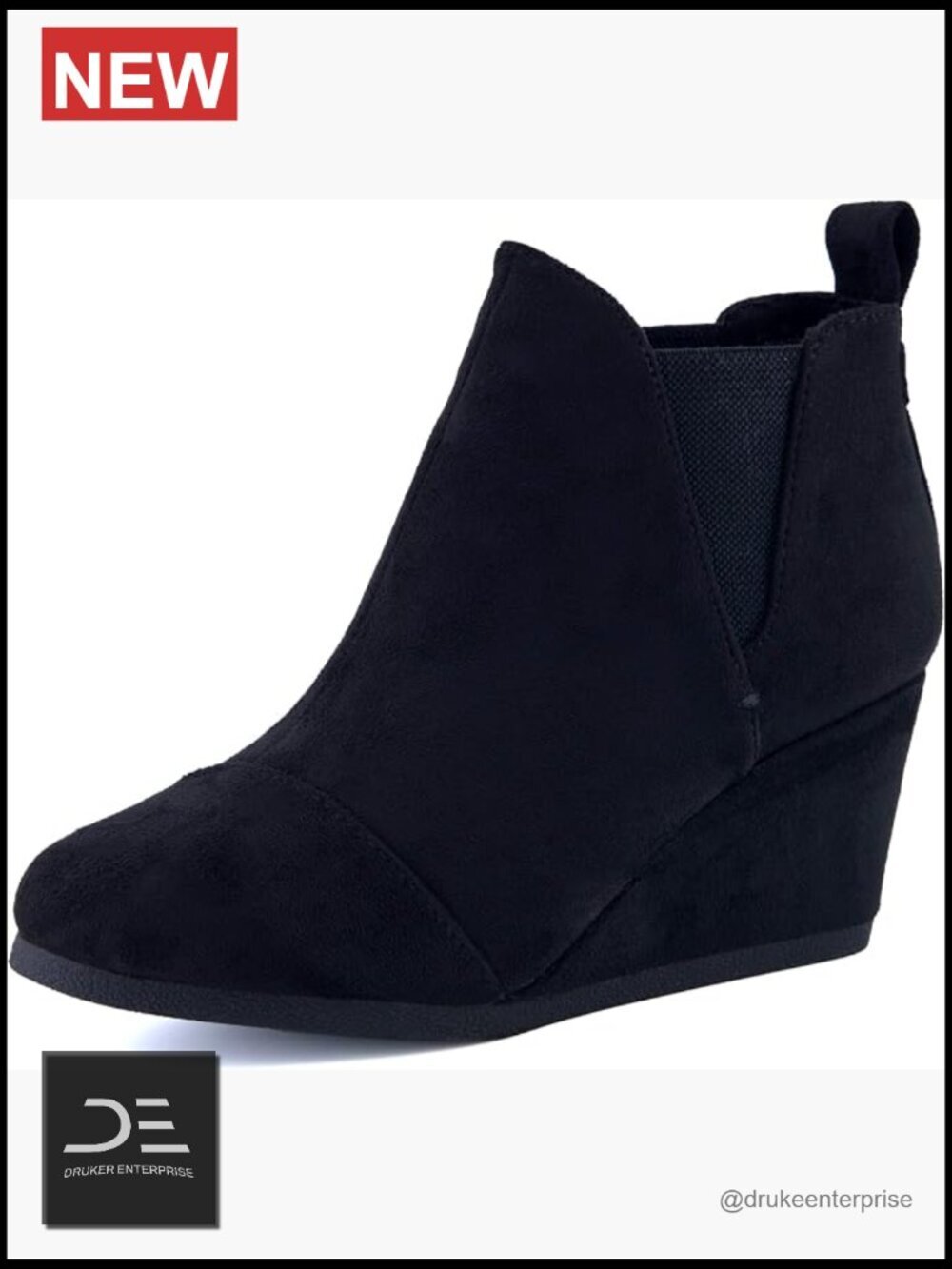 Wedge Bootie, Soft Vegan Suede, Memory Foam, Slip-On, Wide Widths